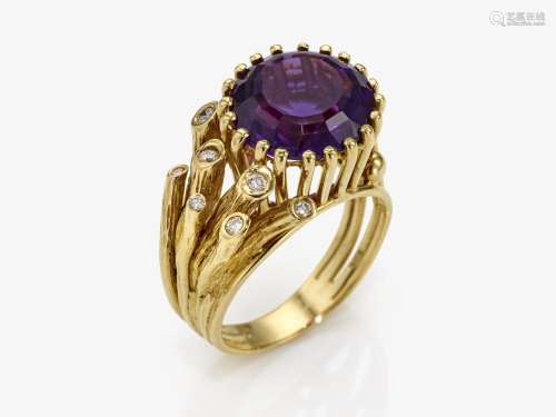 An amethyst and brilliant-cut diamond ring - Germany, 1970s