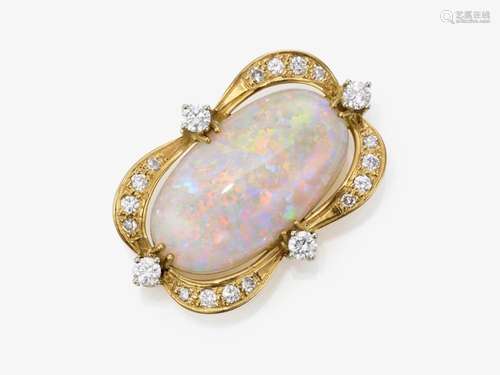 A brooch with a white opal and diamonds - Germany, 1970s/198...