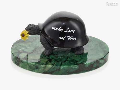 A gemstone turtle object ``MAKE LOVE / NOT WAR`` - Idar-Ober...