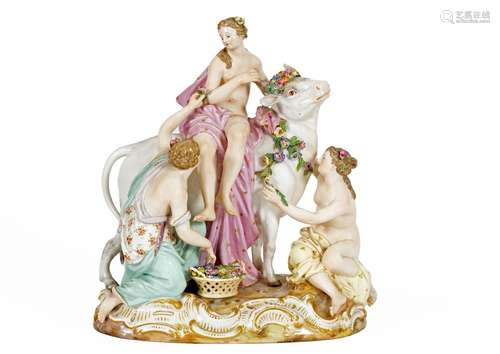 Groupe en porcelaine polychrome de Meissen représentant l’en...