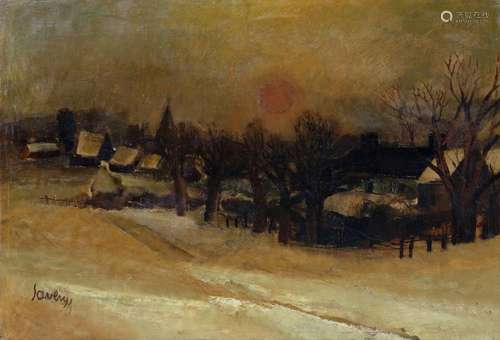 Albert SAVERYS (1886-1964)//R//Paysage enneigé au crépuscule...