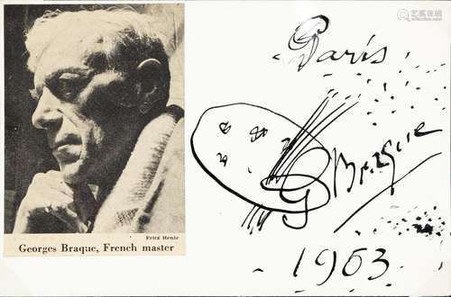 Georges BRAQUE (1882-1963)//R//Dessin autographe figurant un...