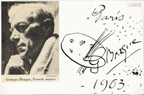 Georges BRAQUE (1882-1963)//R//Dessin autographe figurant un...