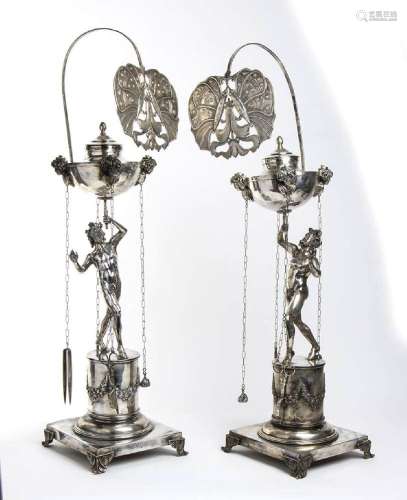 Rare pair of Papal States silver lucerna depicting Satyrs - ...