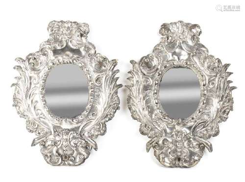 Pair of Papal States silver wall mirrors - Rome 1815-1848, m...