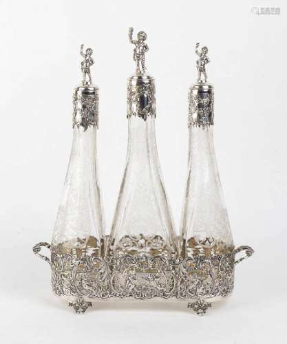Italian silver three bottle stand - early 20th Century, mark...
