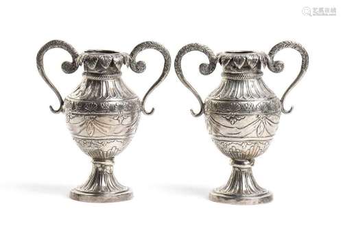 A pair of Italian silver vases - Naples circa 1830, mark of ...