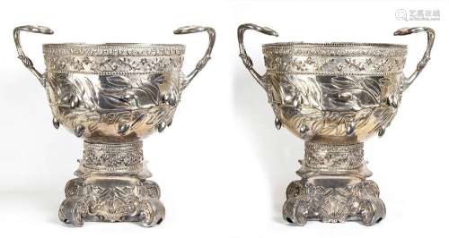 Impressive pair of Peruvian silver two-handled vases - early...