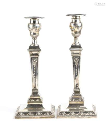Pair of English Victorian sterling silver candlesticks - She...