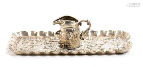English Victorian sterling silver tray and Toby jug - London...