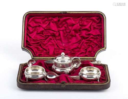 English Victorian sterling silver Salt, Pepper and Mustard p...