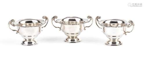 Three Irish sterling silver salt cellars - Dublin 1907-1908,...