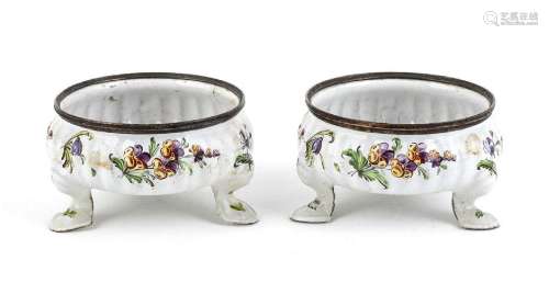 Pair of English enamelled salt cellars - late 18th century, ...