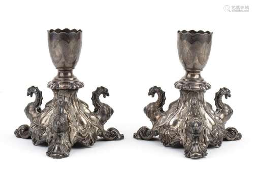 Pair of German silver candle holders - 19th century