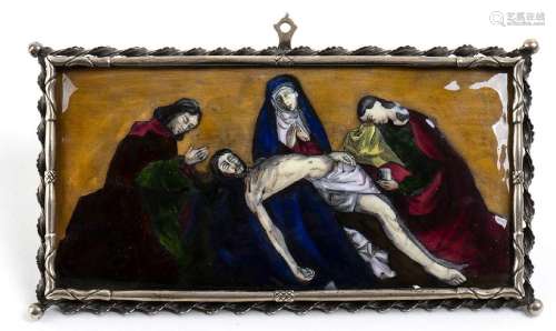 Spanish plaque depicting Deposition - Madrid, early 20th cen...