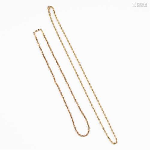 Two fourteen karat gold twist chain necklaces