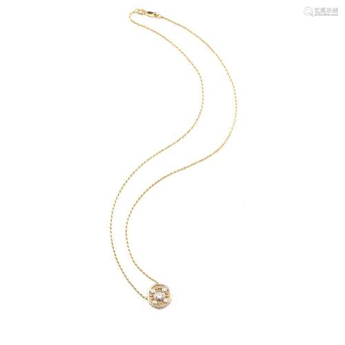 A diamond and fourteen karat yellow gold necklace