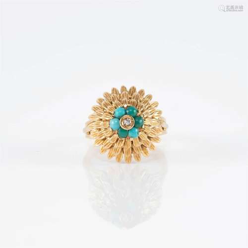 An Italian twenty-two karat gold, turquoise, and diamond coc...