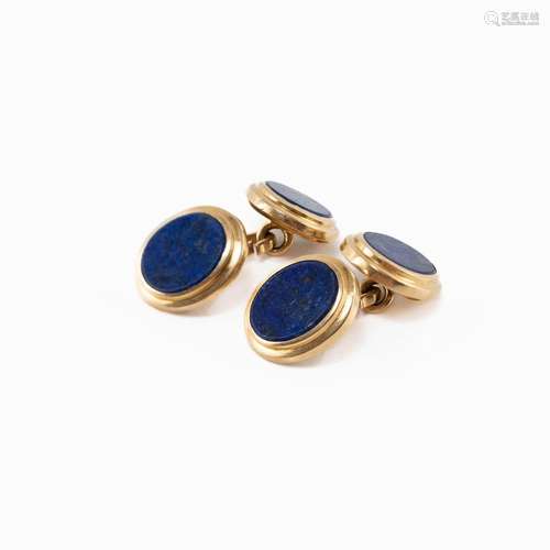 Two pairs of 18K gold and lapis lazuli cufflinks