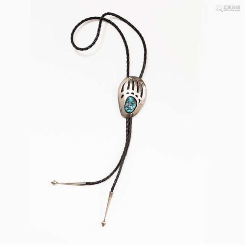 A Native American sterling silver and turquoise bear claw bo...