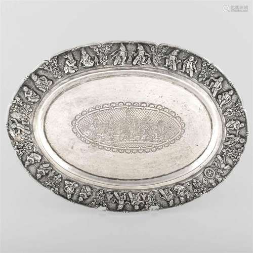 A Thai or Burmese sterling silver tray