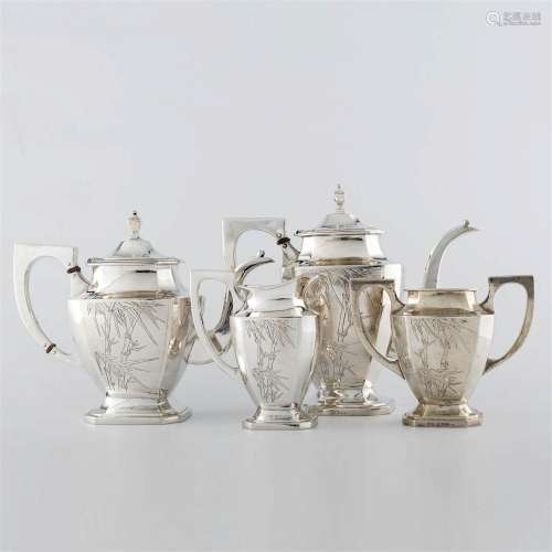 A Chinese four-piece silver tea service