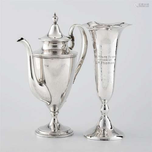 An American sterling silver trophy vase and teapot