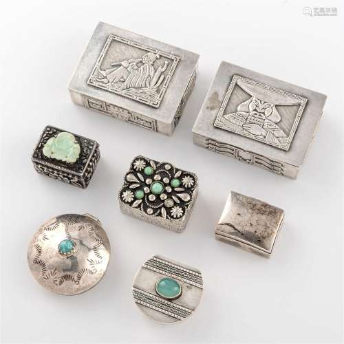 A collection of seven sterling silver pillboxes