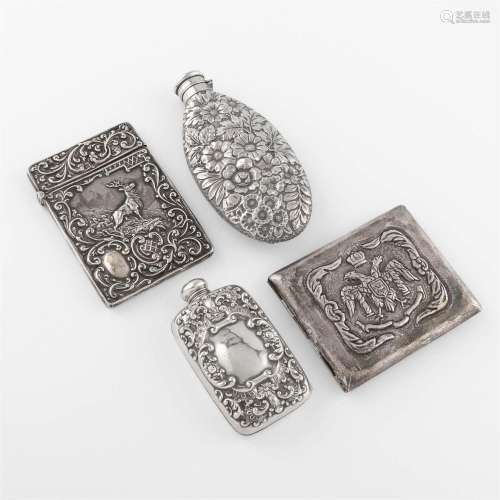 A collection of four sterling silver cigarette, card cases, ...