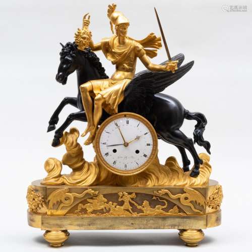Late Empire Ormolu and Patinated-Bronze Mantel Clock of Pers...