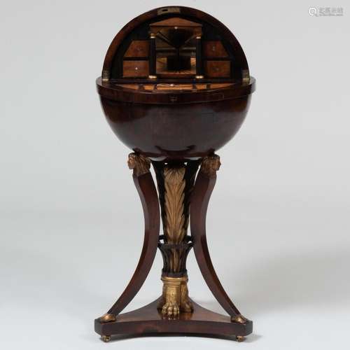 Rare Biedermeier Mahogany, Fruitwood and Parcel-Gilt Globe F...