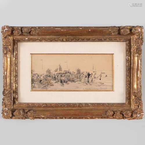 Attributed to Eugène Boudin (1824-1898): La Foule sur la pla...