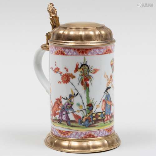 Meissen Style Gilt-Metal-Mounted Porcelain Tankard Decorated...