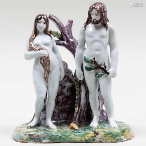 French Faience Figure Group of Adam and Eve