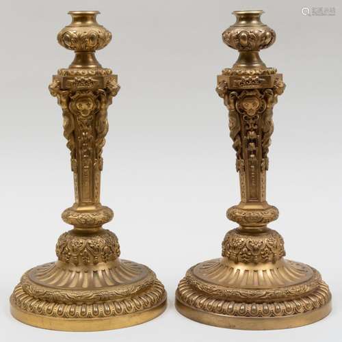 Large Pair of Régence Style Gilt-Bronze Candlesticks