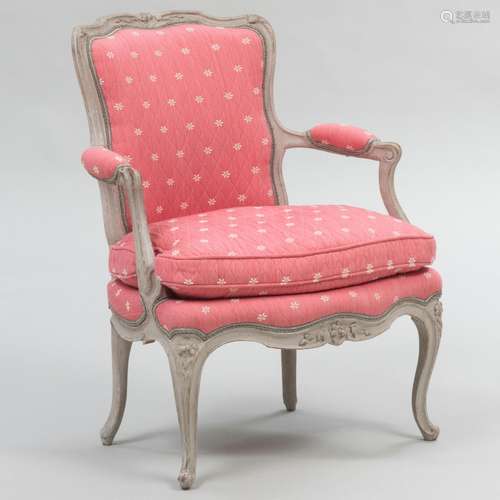 Louis XV Painted Fauteuil en Cabriolet, Indistinctly Signed