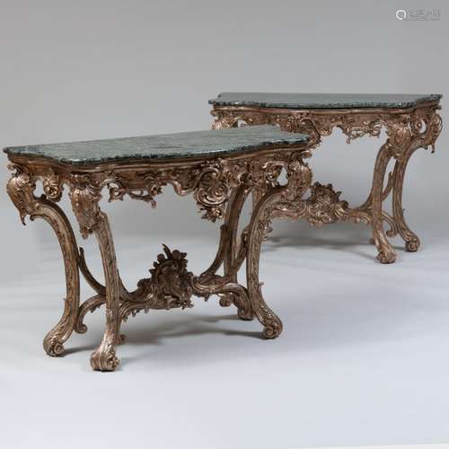 Fine Pair of Italian Rococo Silver-Gilt Console Tables