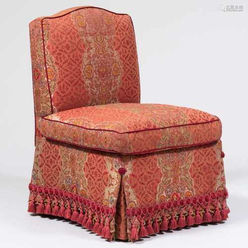 Modern Upholstered Givenchy Slipper Chair with Tasseled Tr...