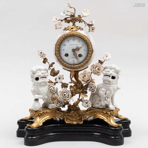 White Glazed Porcelain and Ormolu-Mounted Mantel Clock