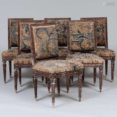 Set of Six Louis XVI Painted Beechwood Chaises with Needlewo...