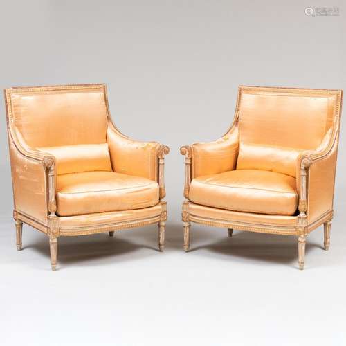 Fine Pair of Large Directoire Grey Painted and Parcel-Gilt B...