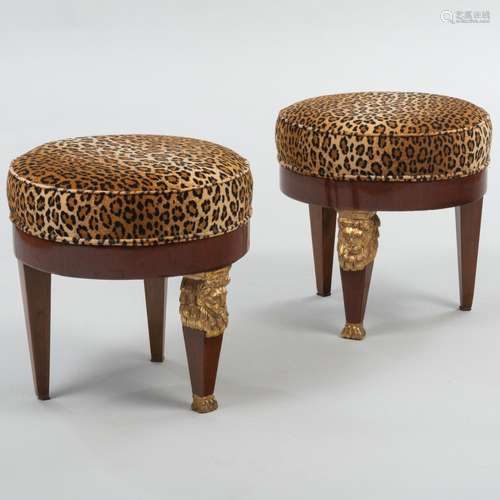 Pair of Empire Style Mahogany and Parcel-Gilt Tabourets