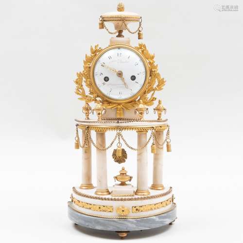 Louis XVI Ormolu-Mounted White and Grey Marble Portico Mante...