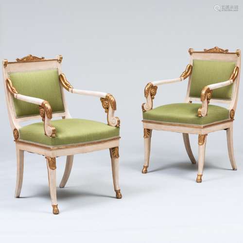 Pair of North European Neoclassical Painted and Parcel-Gilt ...