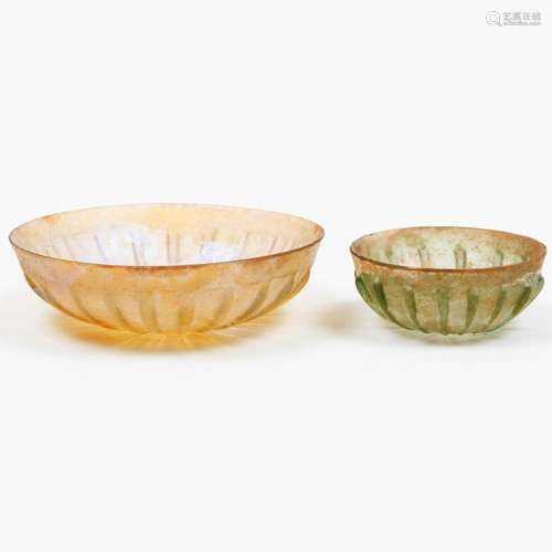 Two Roman Glass Ribbed Bowls