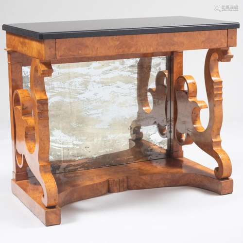 Biedermeier Inlaid Burl Birch Console Table