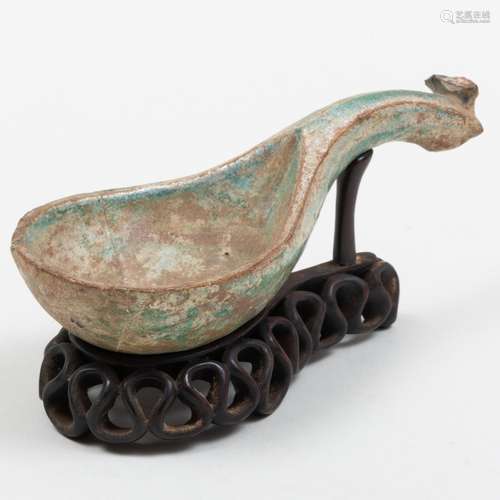 Roman Glazed Pottery Ladle on Stand