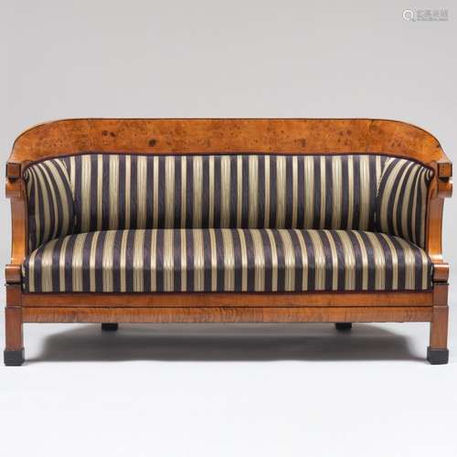 Biedermeier Burl Birch and Ebonized Sofa