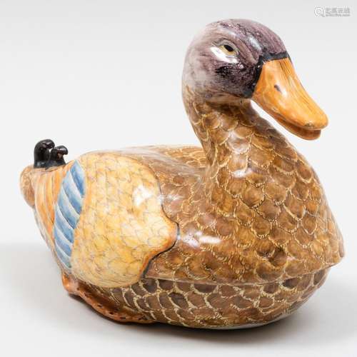 Continental Faience Duck Form Tureen and Cover