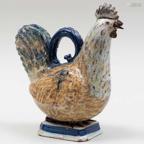 Continental Glazed Faience Chicken Form Vessel